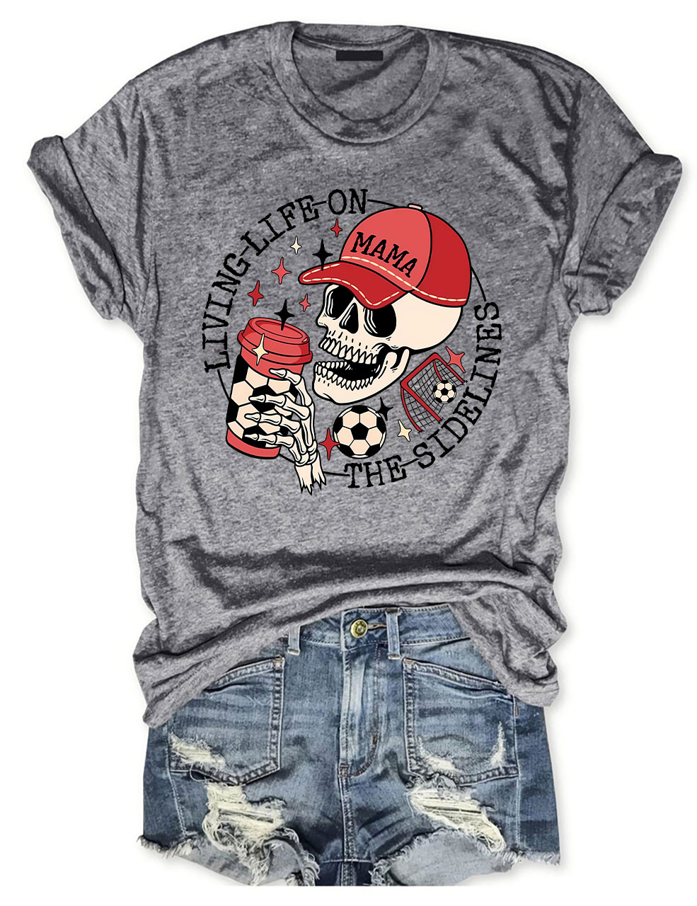 Living Life on the Bleachers Mama Skull Soccer Mom T-shirt