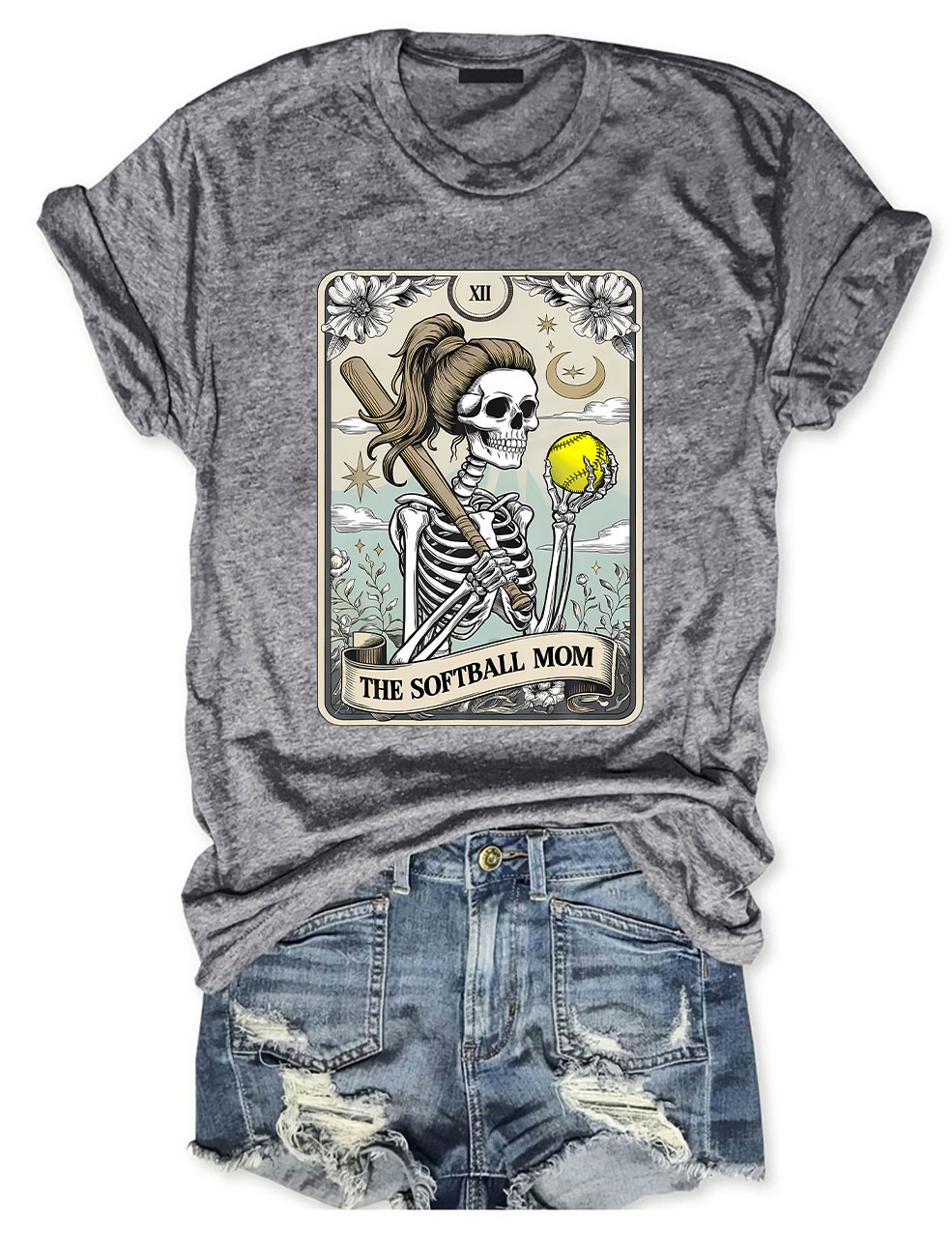 Funny Skeleton Softball Mom Tarot Card T-shirt