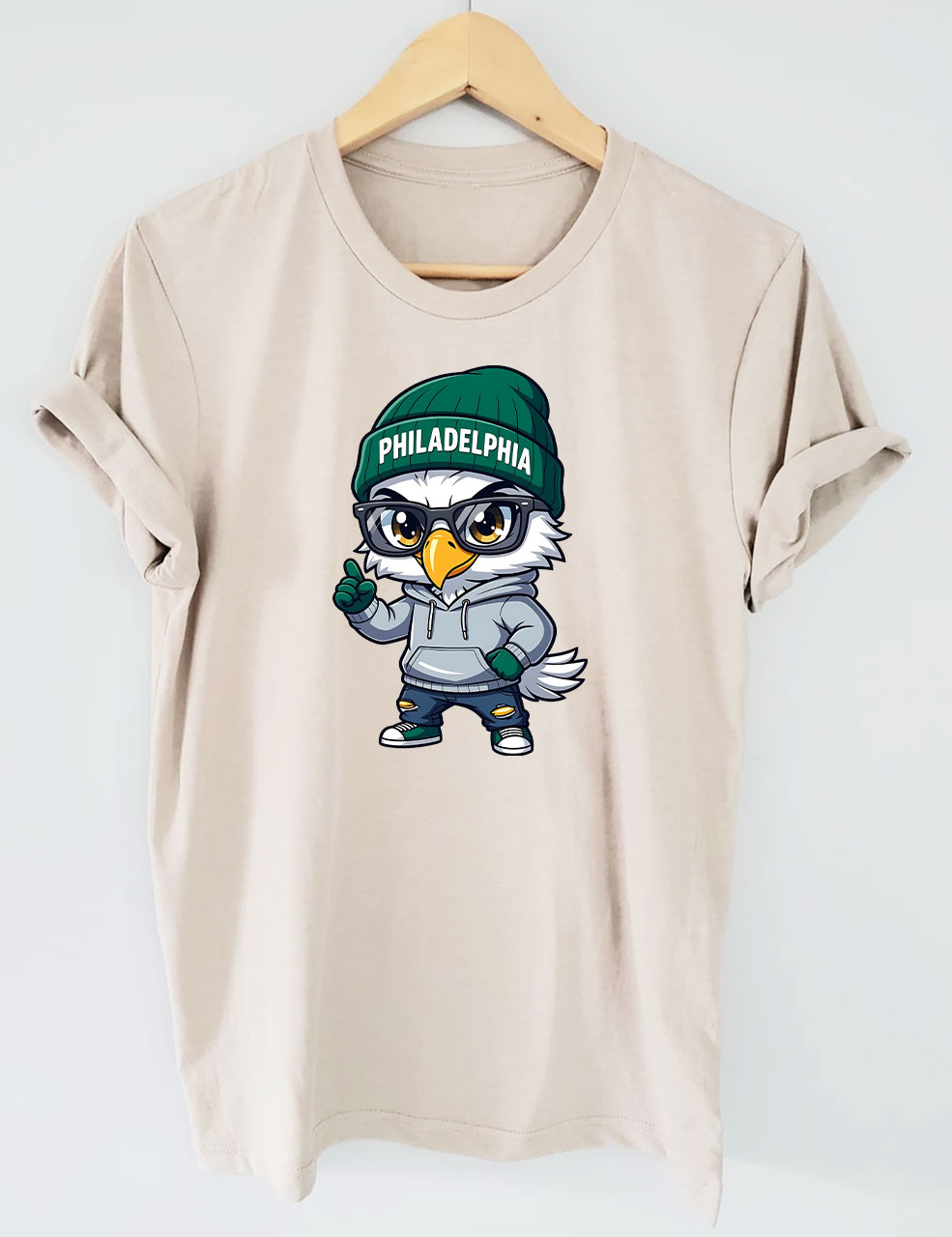 Cartoon Eagle with Beanie Football T-Shirt