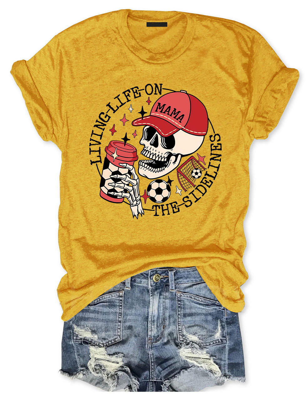 Living Life on the Bleachers Mama Skull Soccer Mom T-shirt