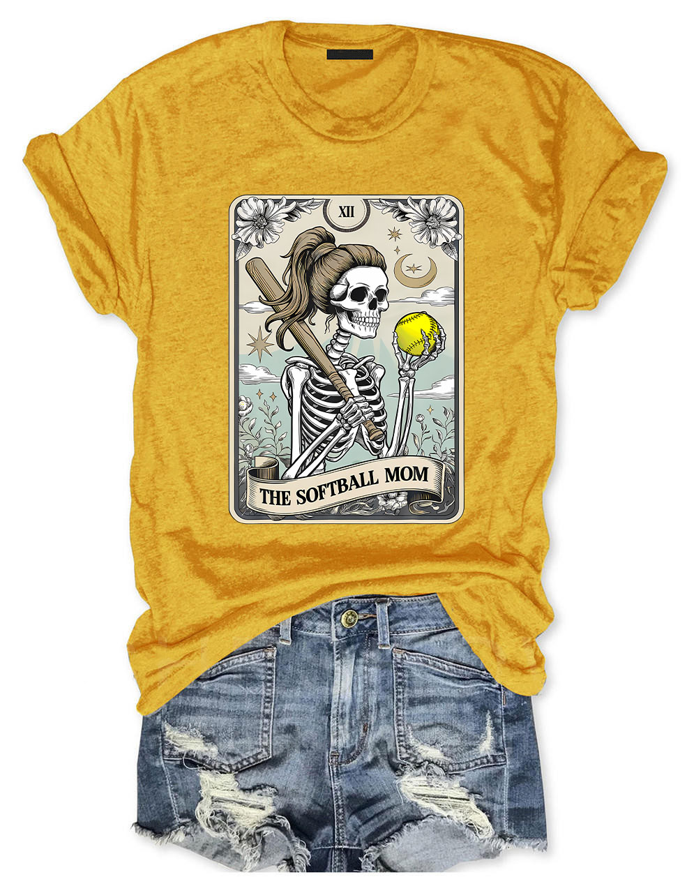 Funny Skeleton Softball Mom Tarot Card T-shirt