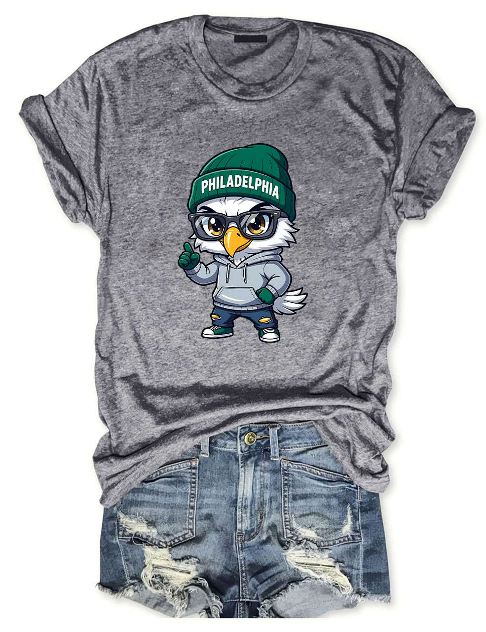 Cartoon Eagle with Beanie Football T-Shirt