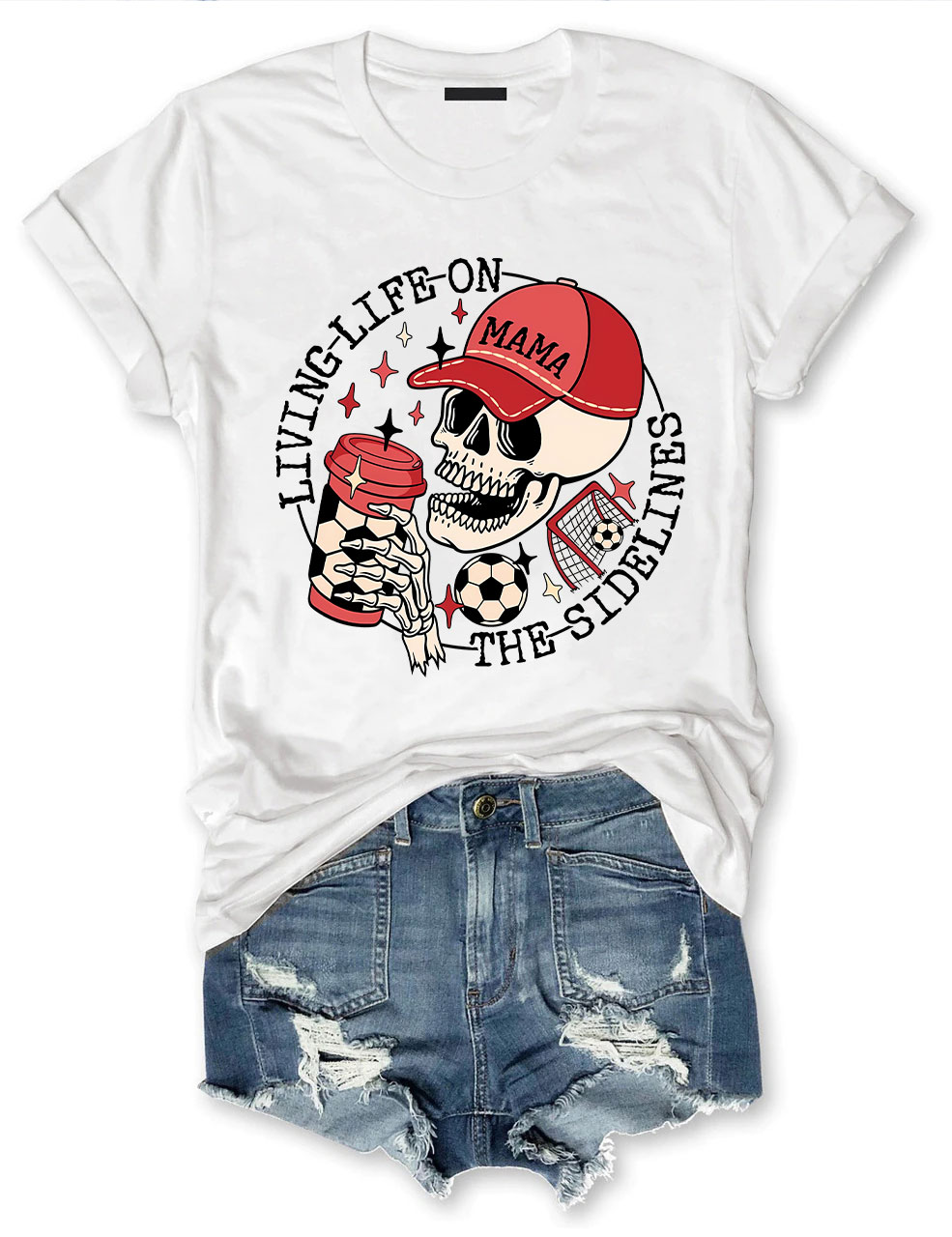 Living Life on the Bleachers Mama Skull Soccer Mom T-shirt