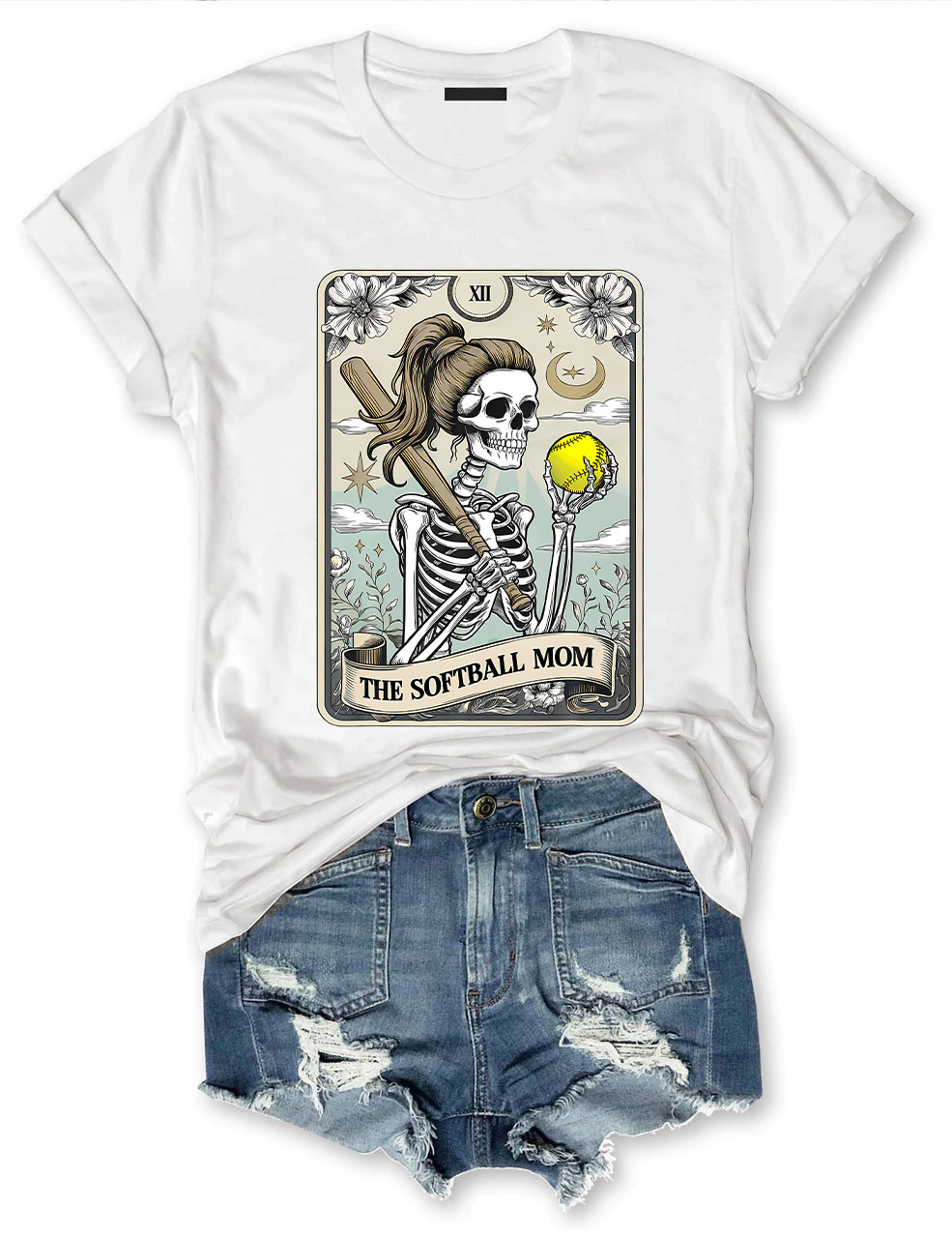 Funny Skeleton Softball Mom Tarot Card T-shirt