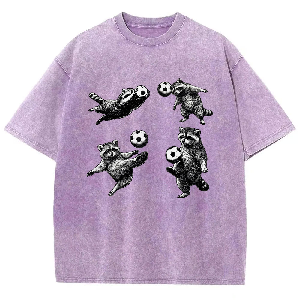 Funny Raccoon Soccer Mom Washed T-shirt