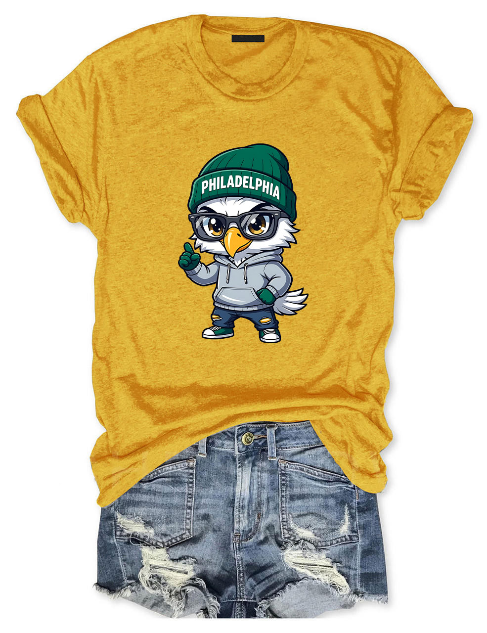 Cartoon Eagle with Beanie Football T-Shirt