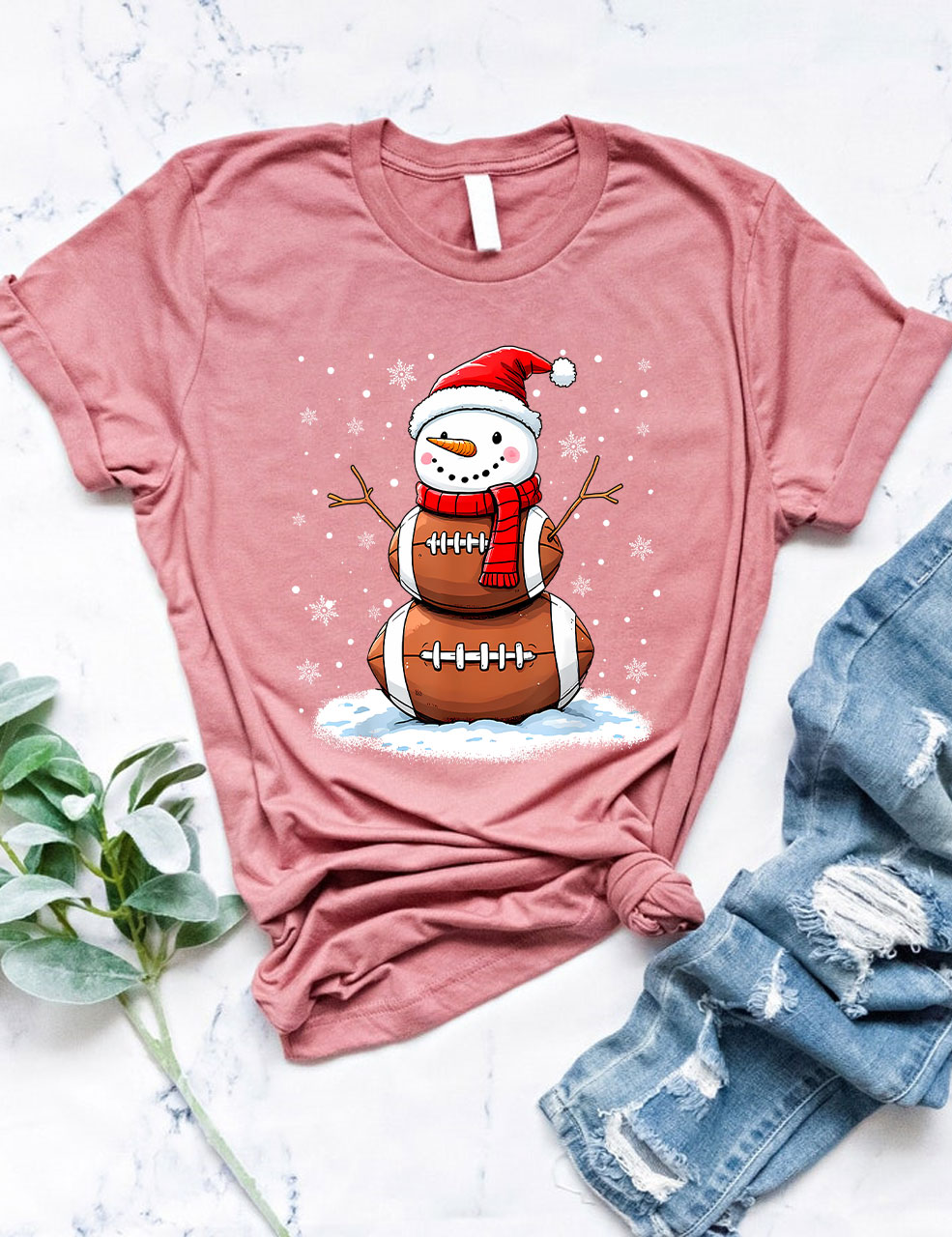 Football Christmas Snowman T-shirt