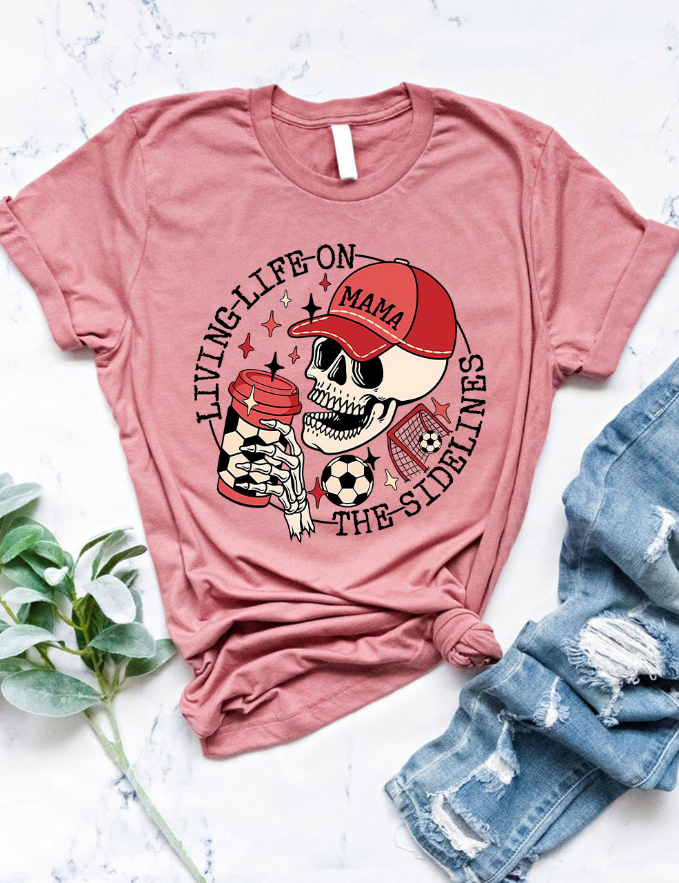 Living Life on the Bleachers Mama Skull Soccer Mom T-shirt