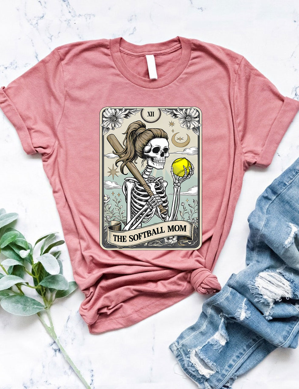 Funny Skeleton Softball Mom Tarot Card T-shirt