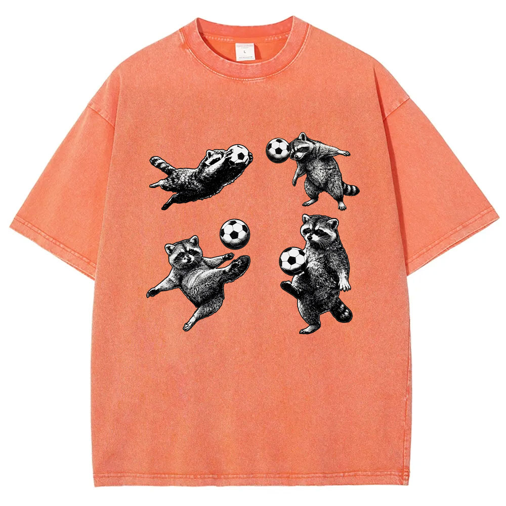 Funny Raccoon Soccer Mom Washed T-shirt