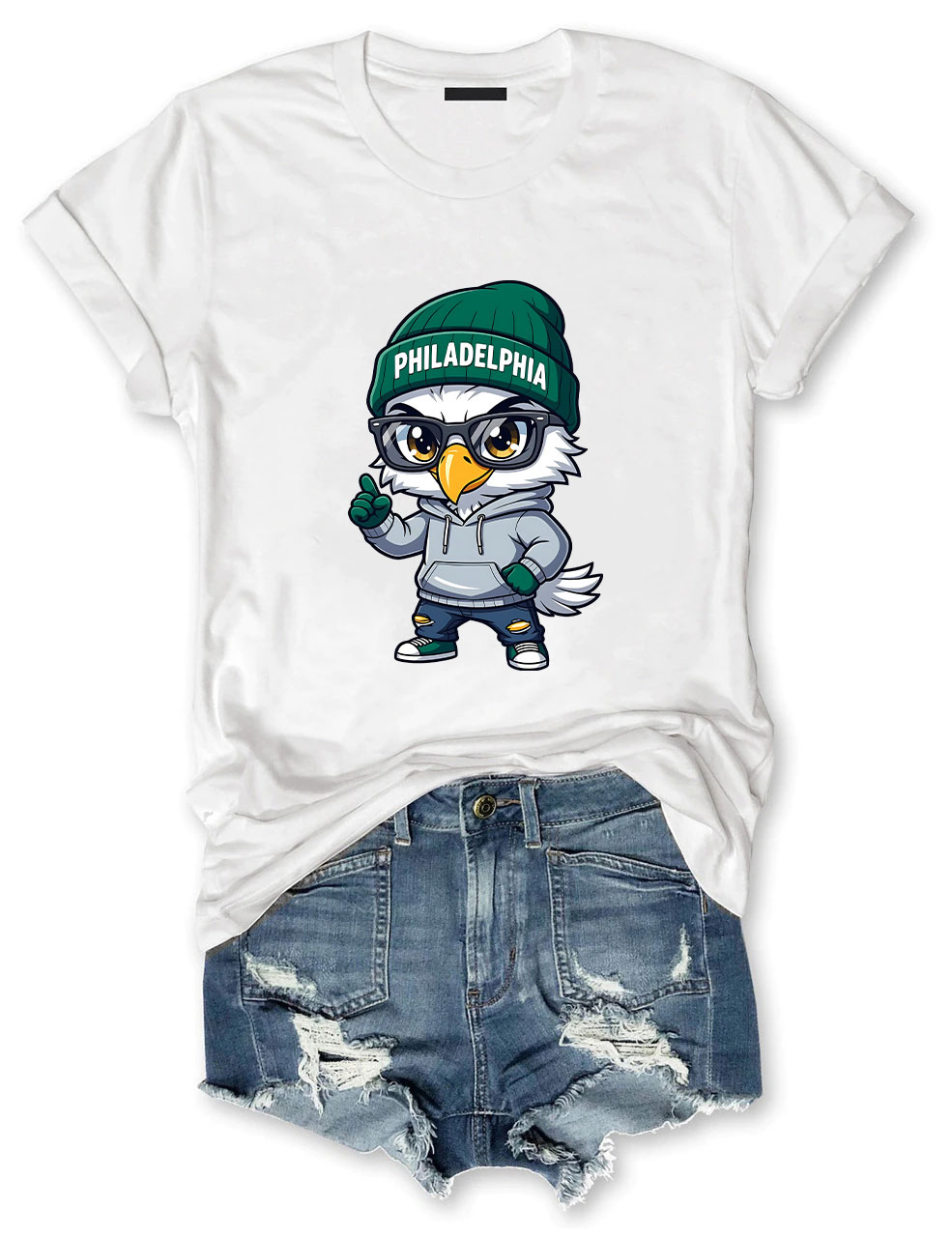 Cartoon Eagle with Beanie Football T-Shirt