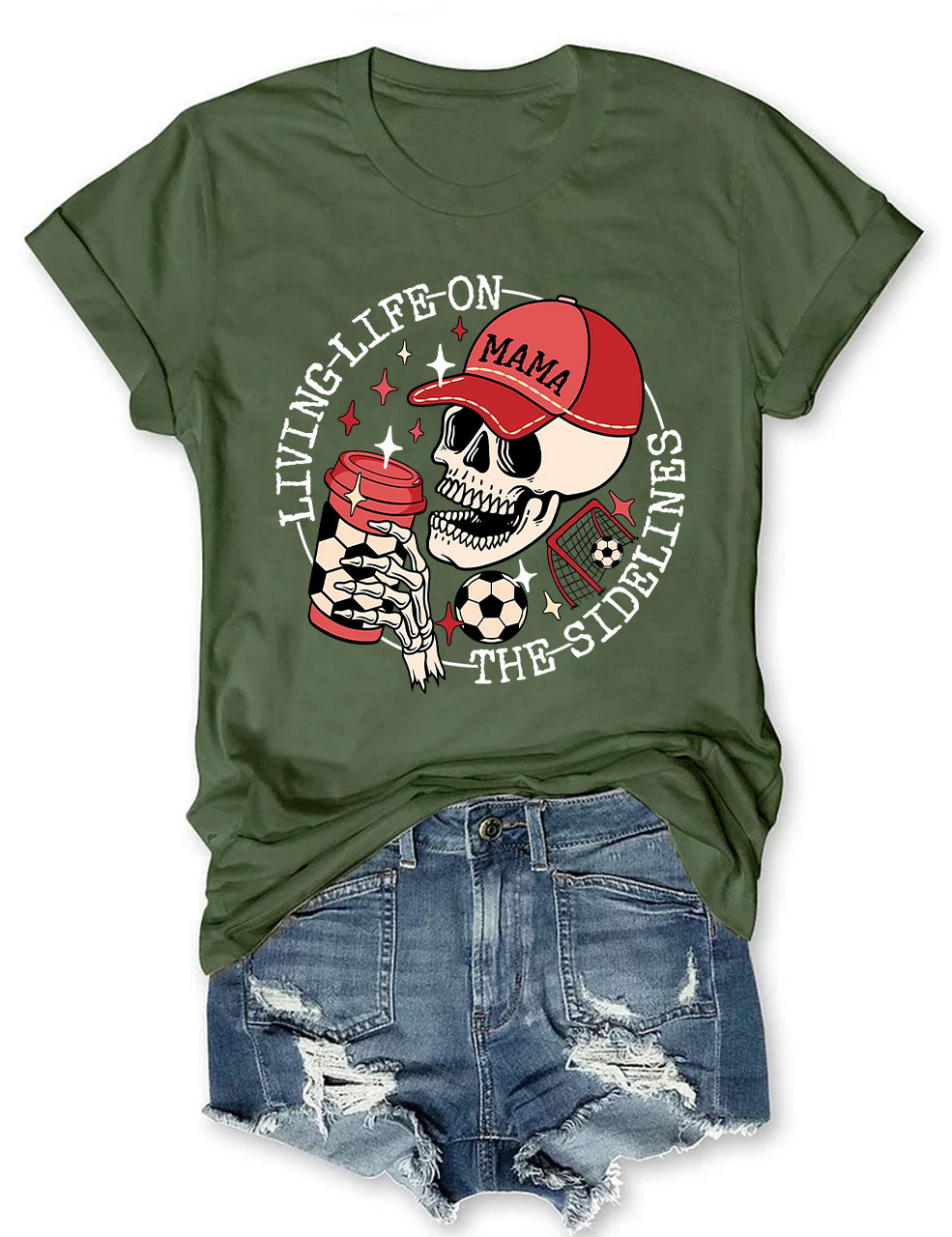 Living Life on the Bleachers Mama Skull Soccer Mom T-shirt