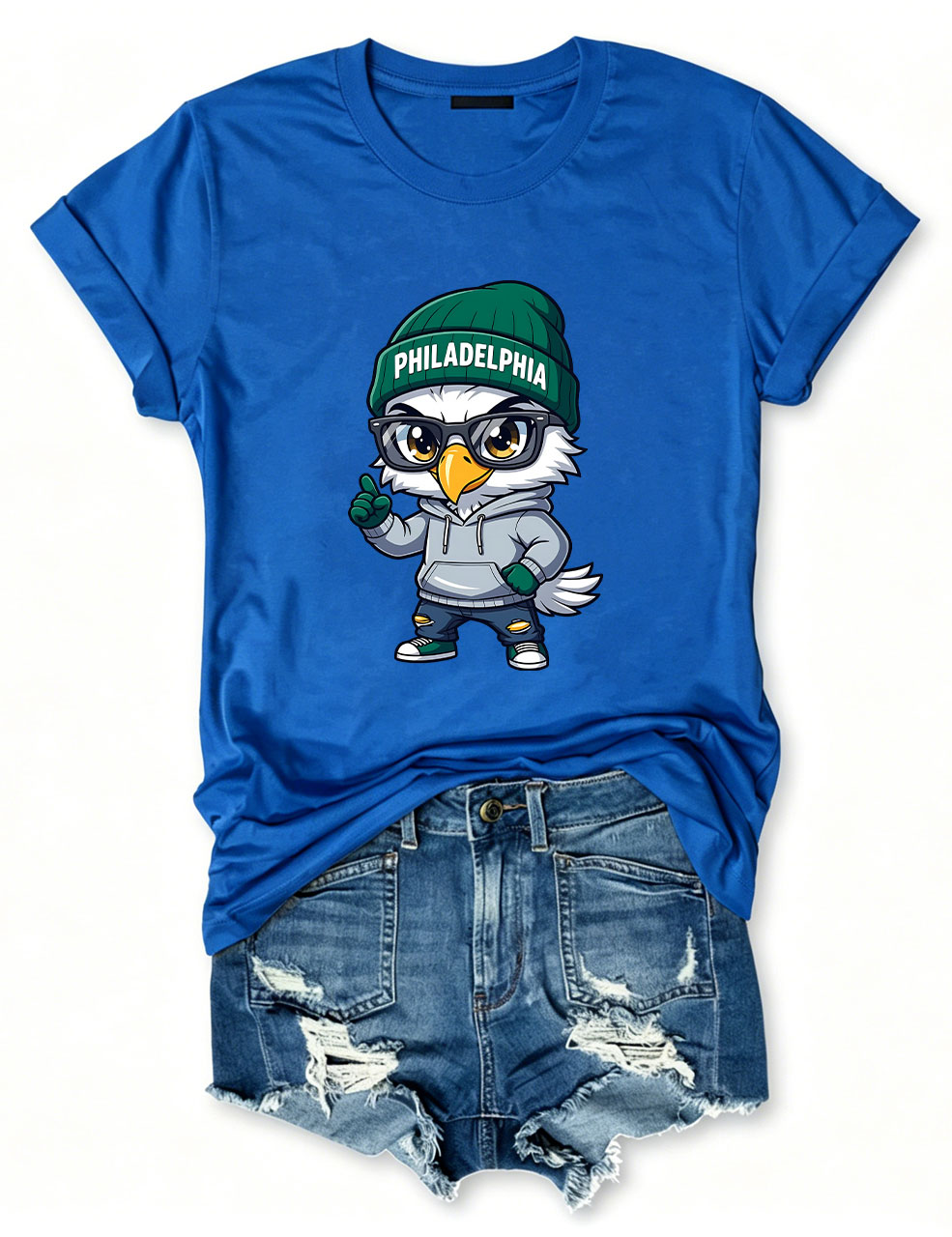 Cartoon Eagle with Beanie Football T-Shirt