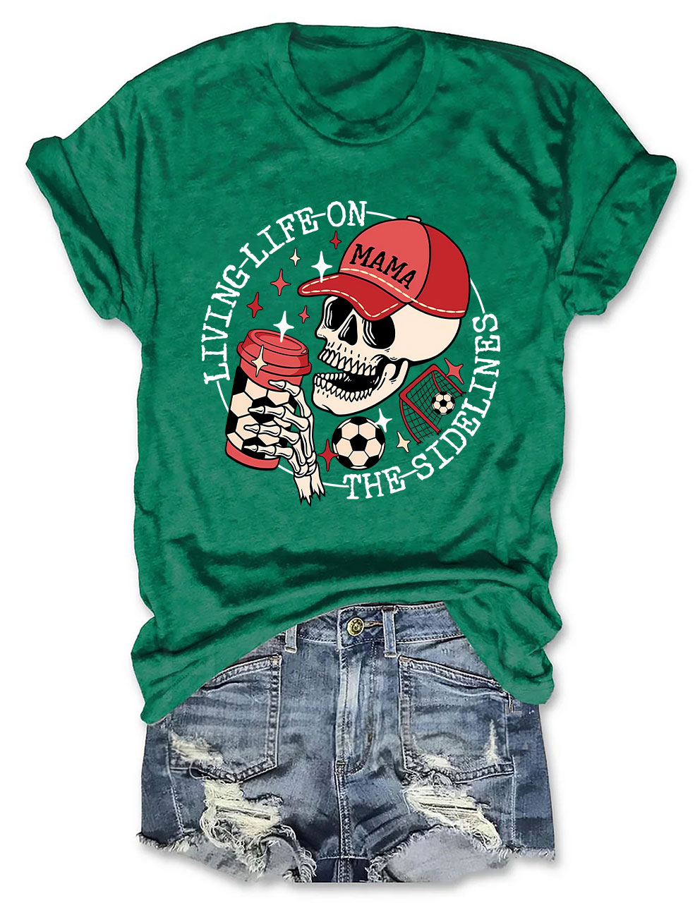 Living Life on the Bleachers Mama Skull Soccer Mom T-shirt