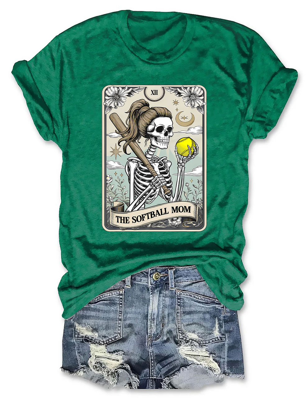 Funny Skeleton Softball Mom Tarot Card T-shirt
