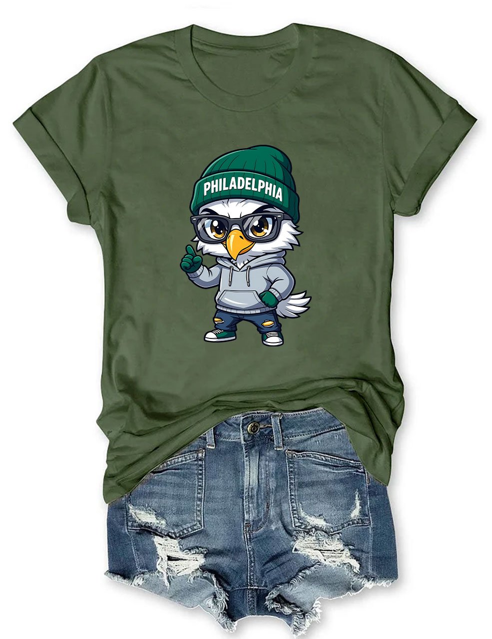 Cartoon Eagle with Beanie Football T-Shirt