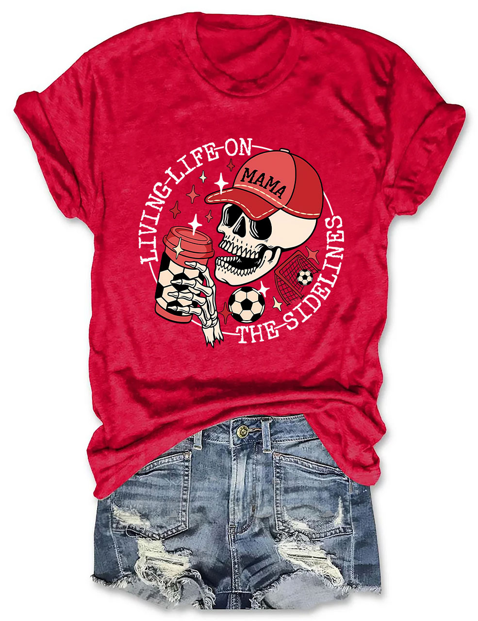 Living Life on the Bleachers Mama Skull Soccer Mom T-shirt