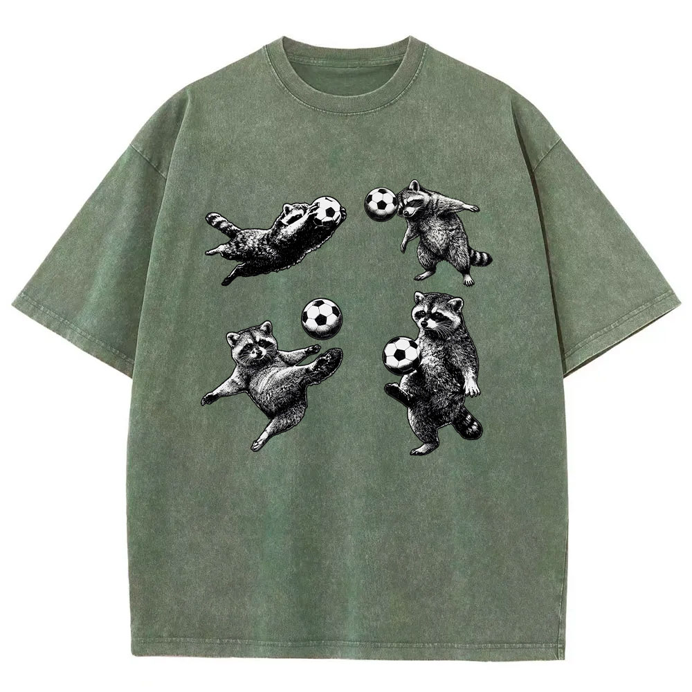 Funny Raccoon Soccer Mom Washed T-shirt