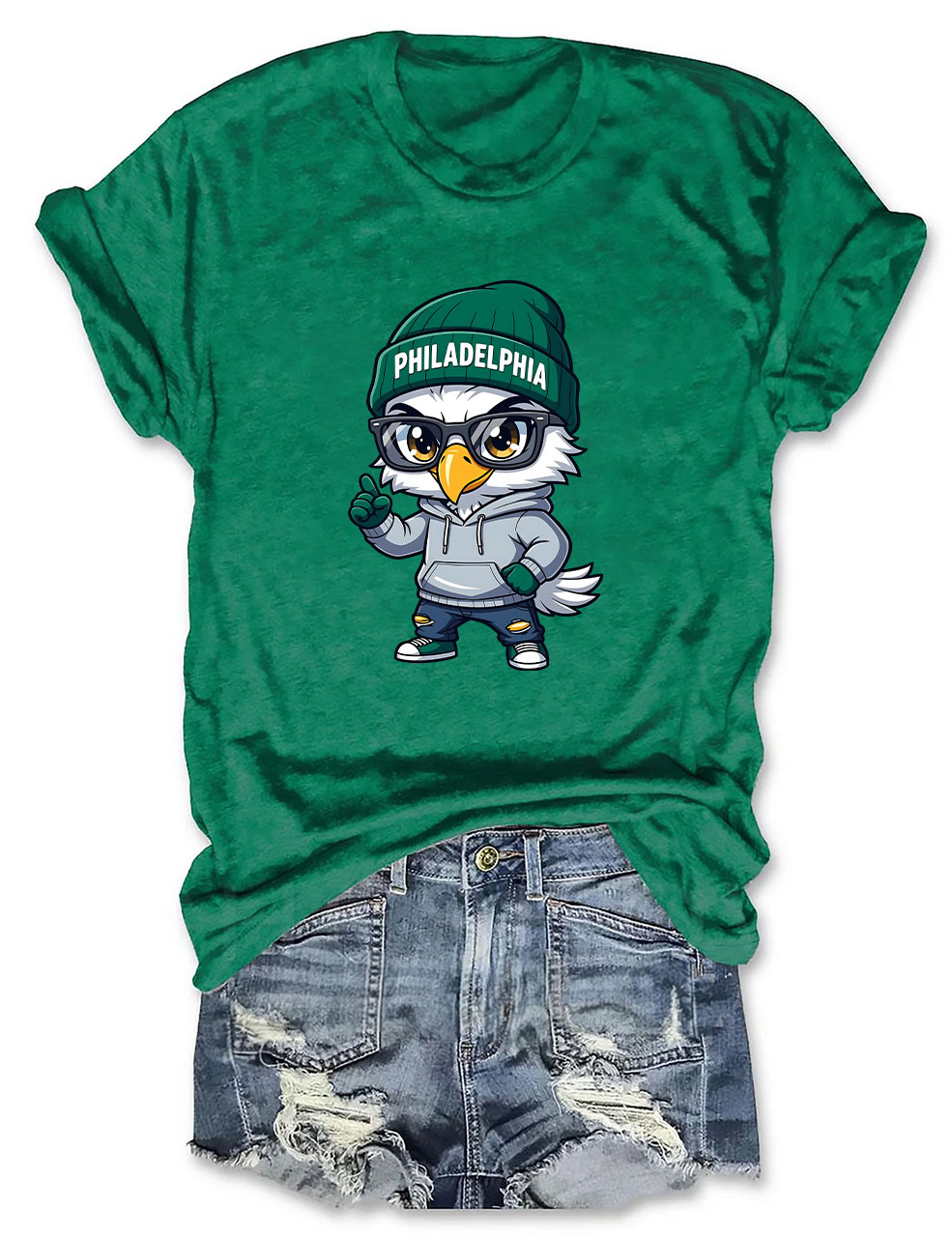 Cartoon Eagle with Beanie Football T-Shirt