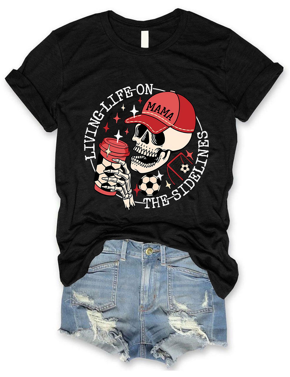 Living Life on the Bleachers Mama Skull Soccer Mom T-shirt