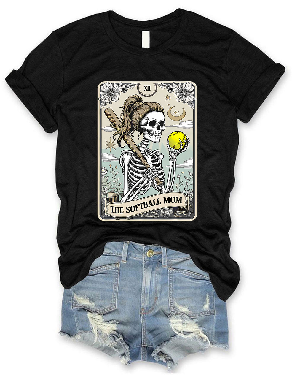 Funny Skeleton Softball Mom Tarot Card T-shirt