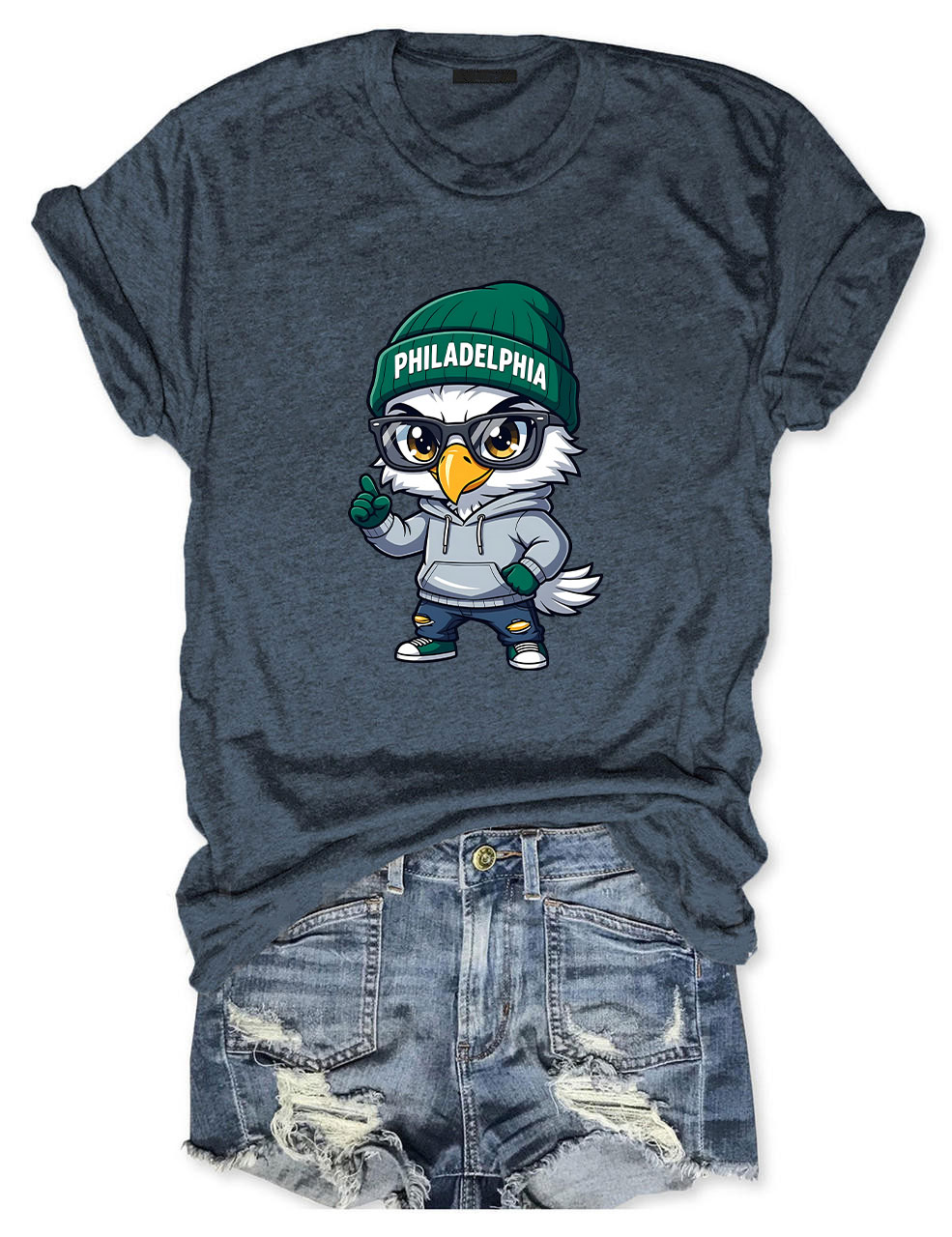 Cartoon Eagle with Beanie Football T-Shirt