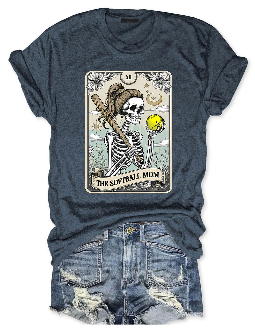 Funny Skeleton Softball Mom Tarot Card T-shirt