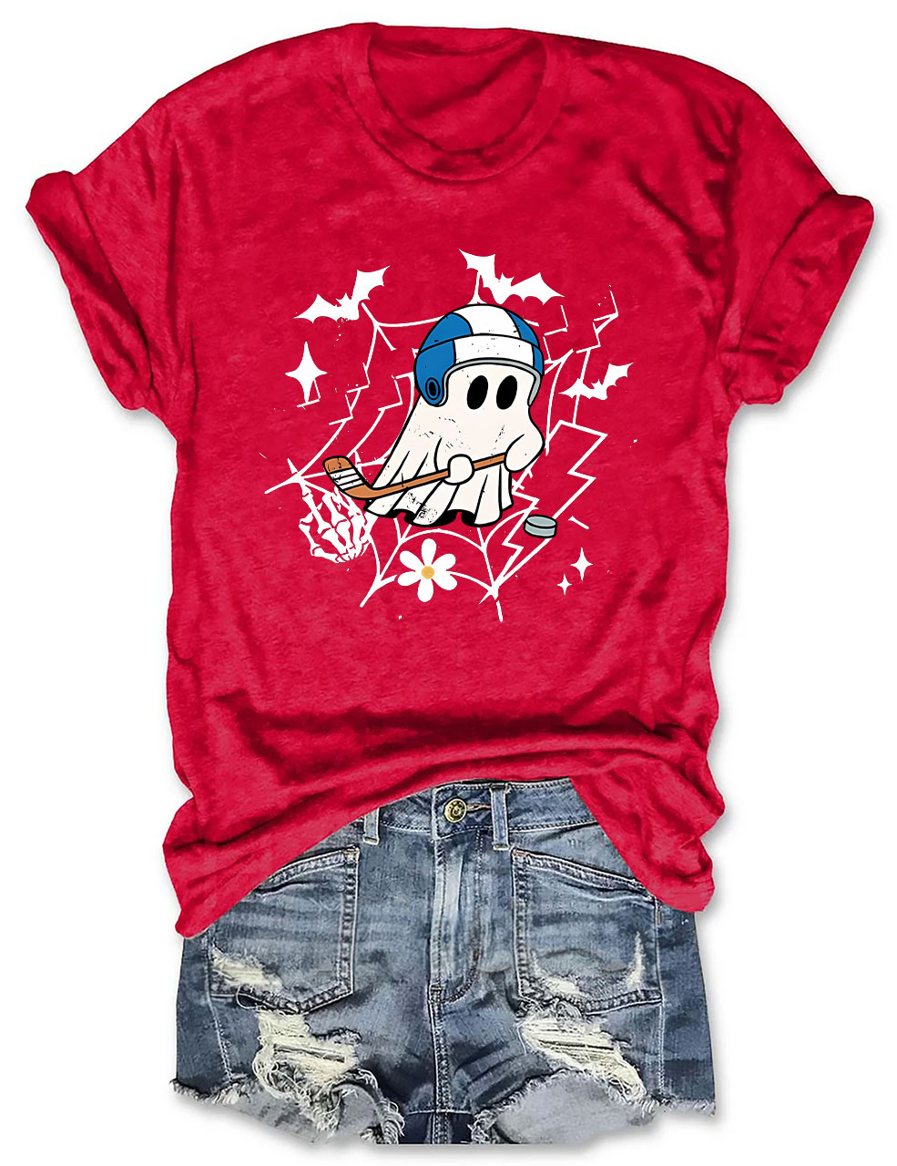 Halloween Hockey Ghost Funny T-shirt