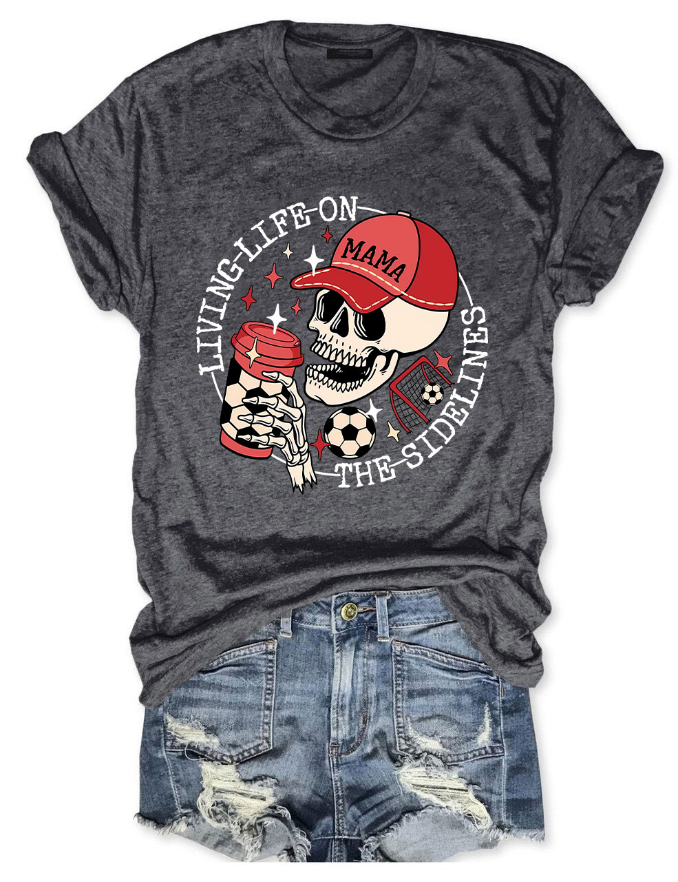 Living Life on the Bleachers Mama Skull Soccer Mom T-shirt
