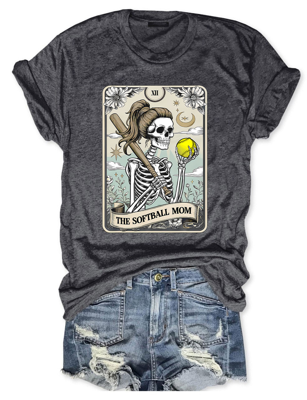 Funny Skeleton Softball Mom Tarot Card T-shirt