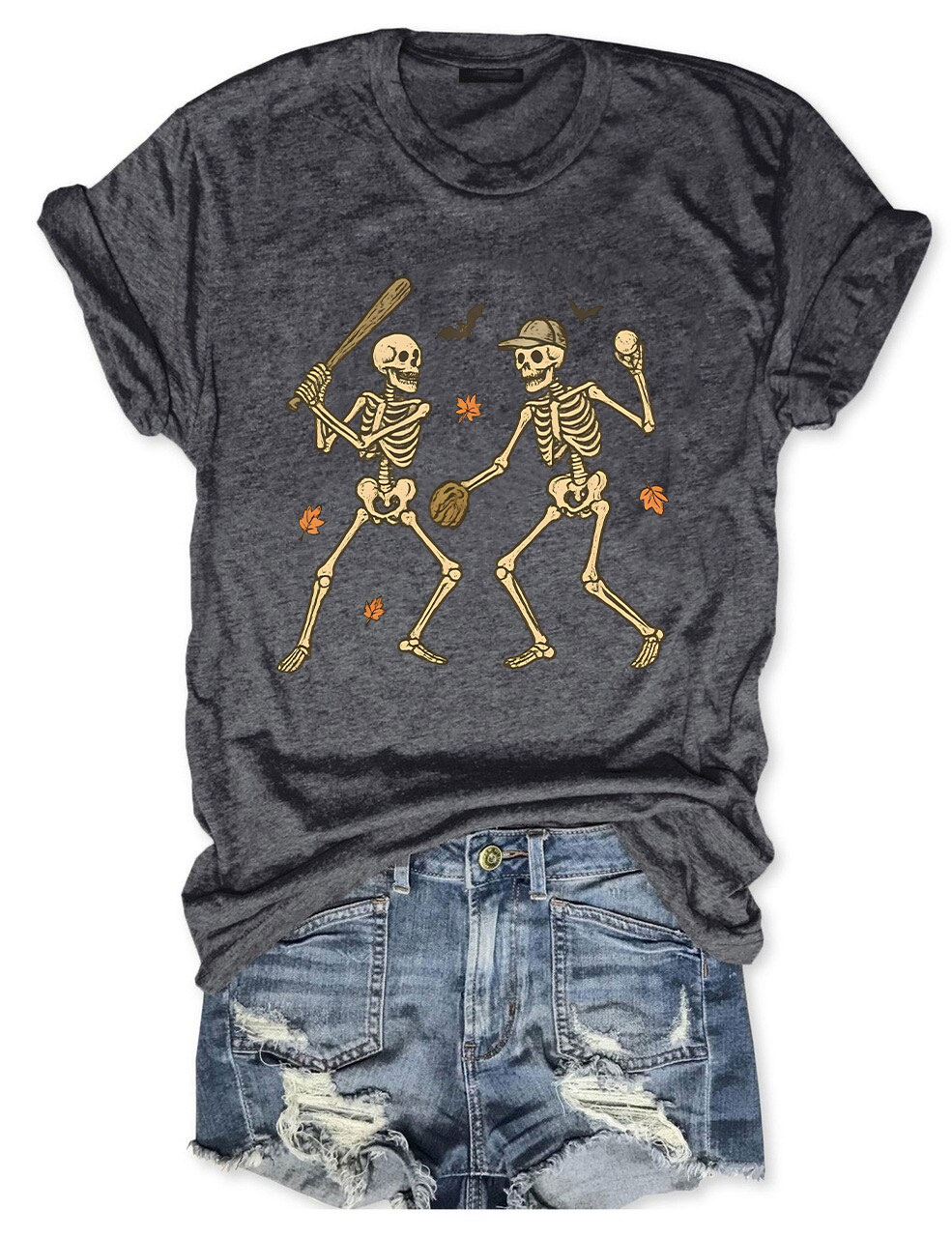 Skeleton Baseball Halloween Funny T-Shirt