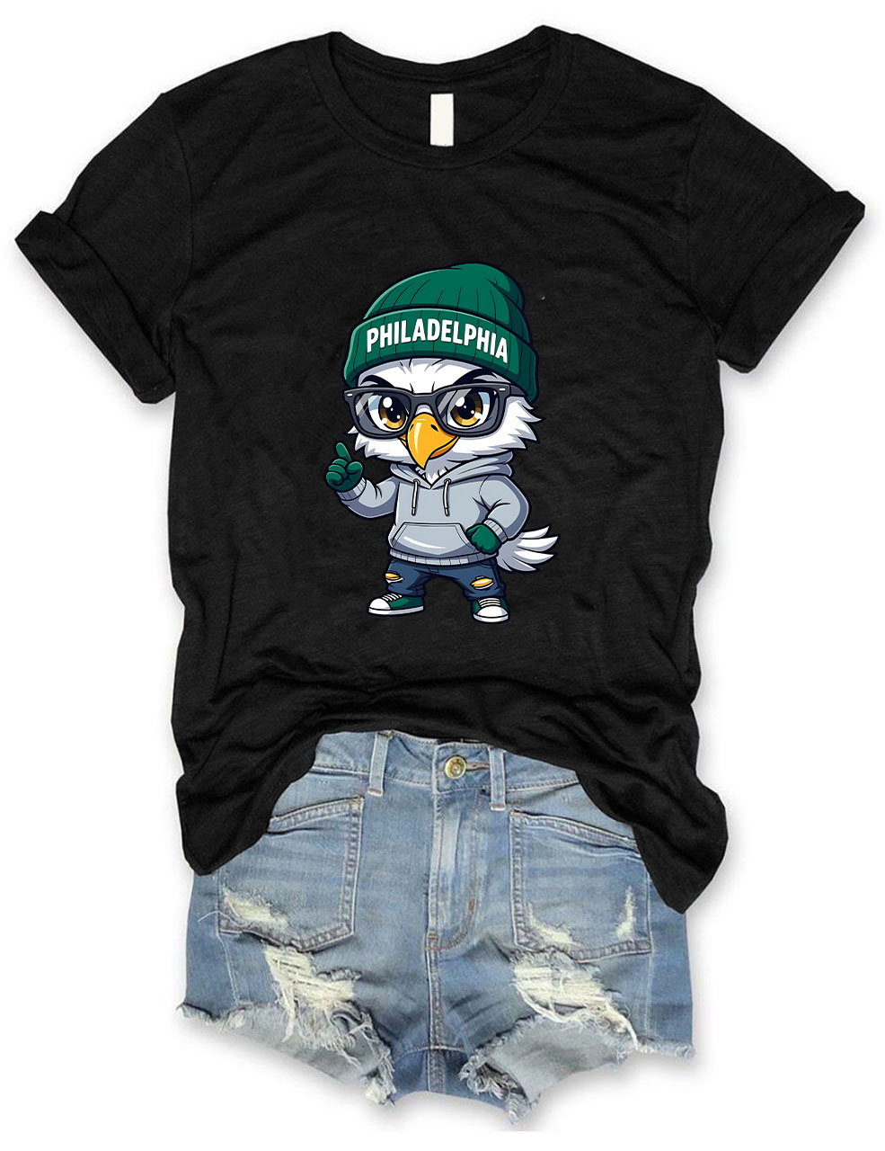 Cartoon Eagle with Beanie Football T-Shirt