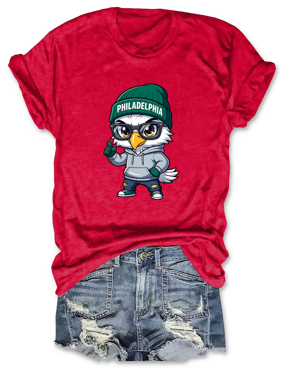 Cartoon Eagle with Beanie Football T-Shirt
