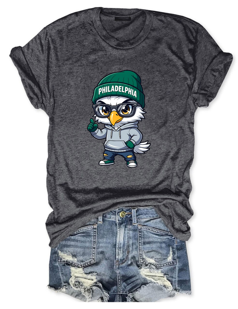 Cartoon Eagle with Beanie Football T-Shirt