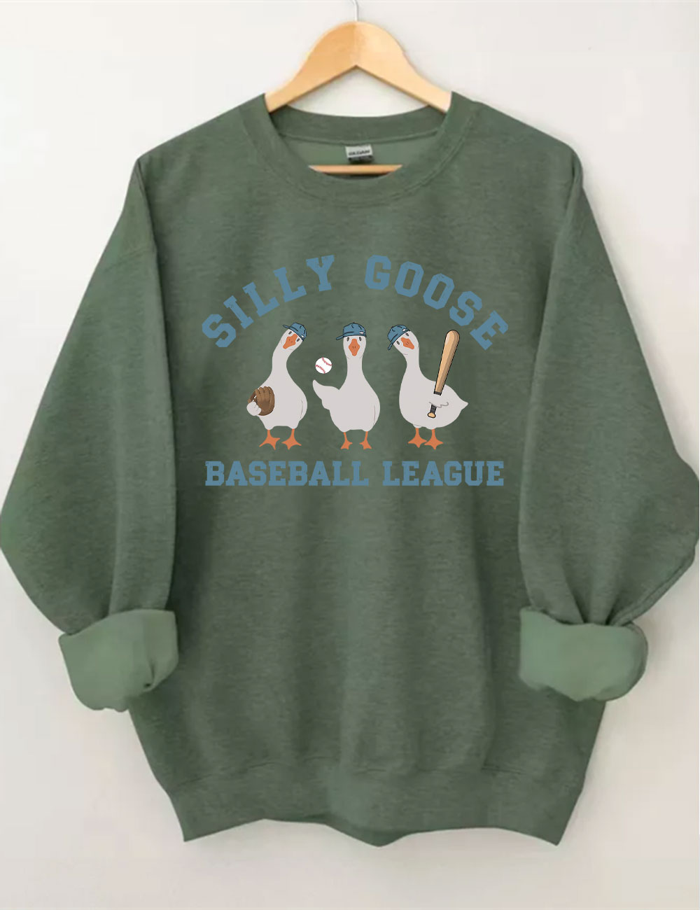 Embroidery Funny Silly Goose Baseball Sweatshirt