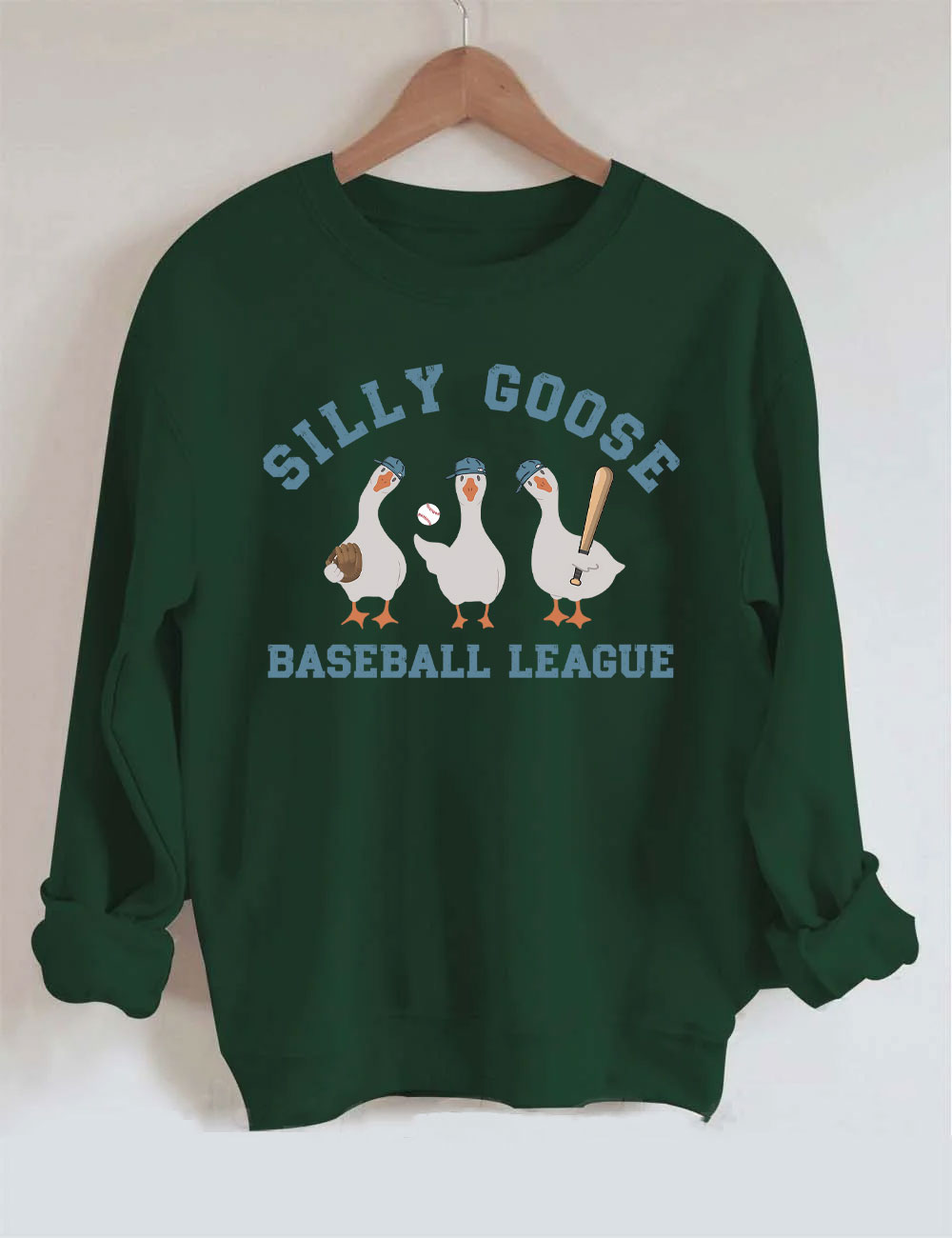 Embroidery Funny Silly Goose Baseball Sweatshirt