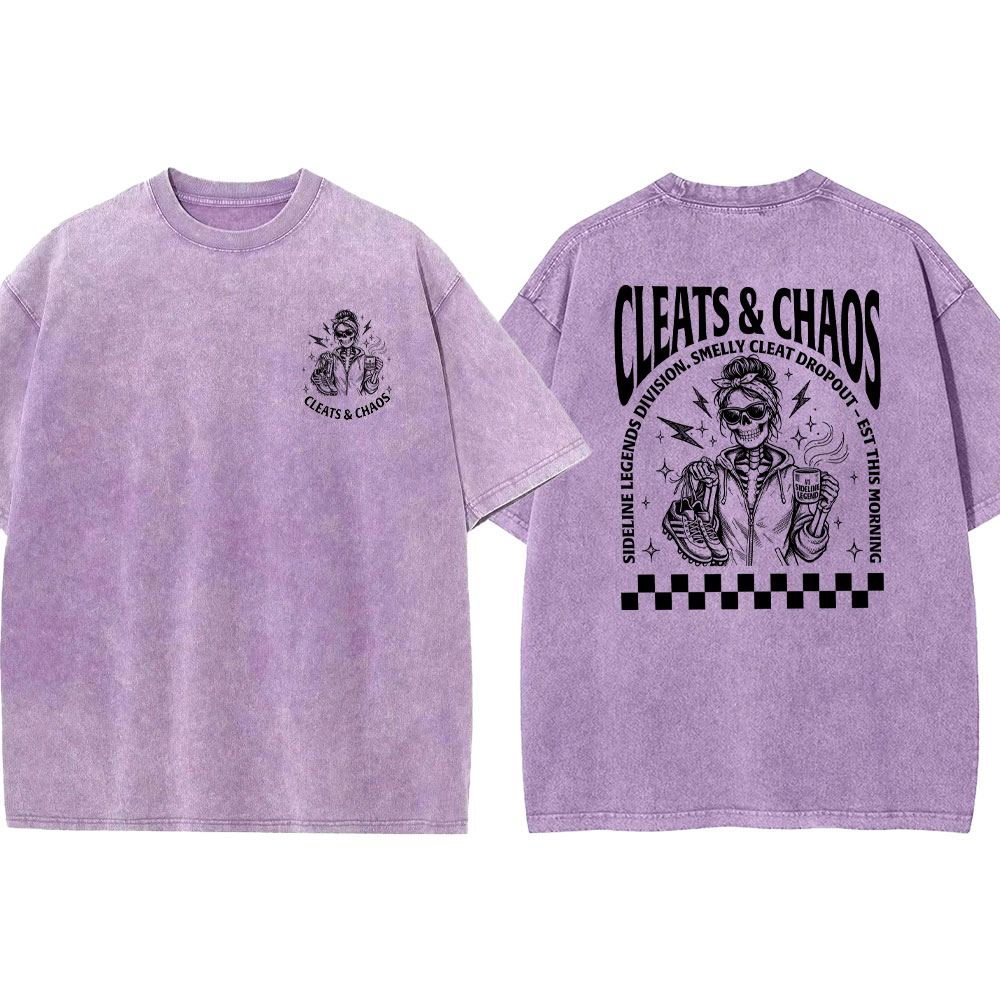 Cleats Chaos Soccer Mom Skull Washed T-shirt