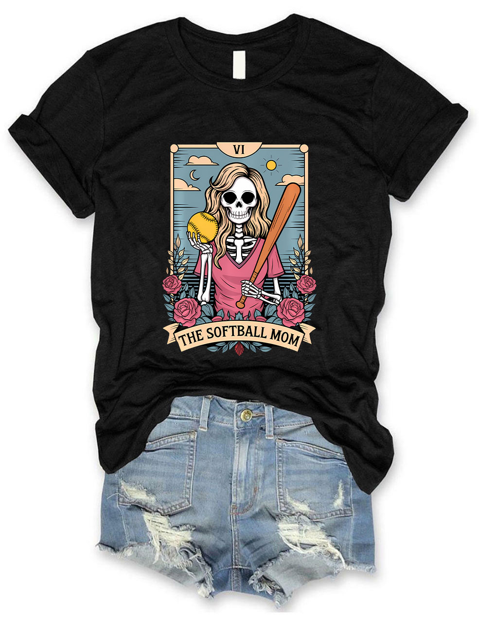 Funny Skeleton Softball Mom Tarot Card T-shirt