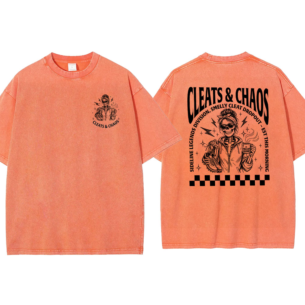 Cleats Chaos Soccer Mom Skull Washed T-shirt