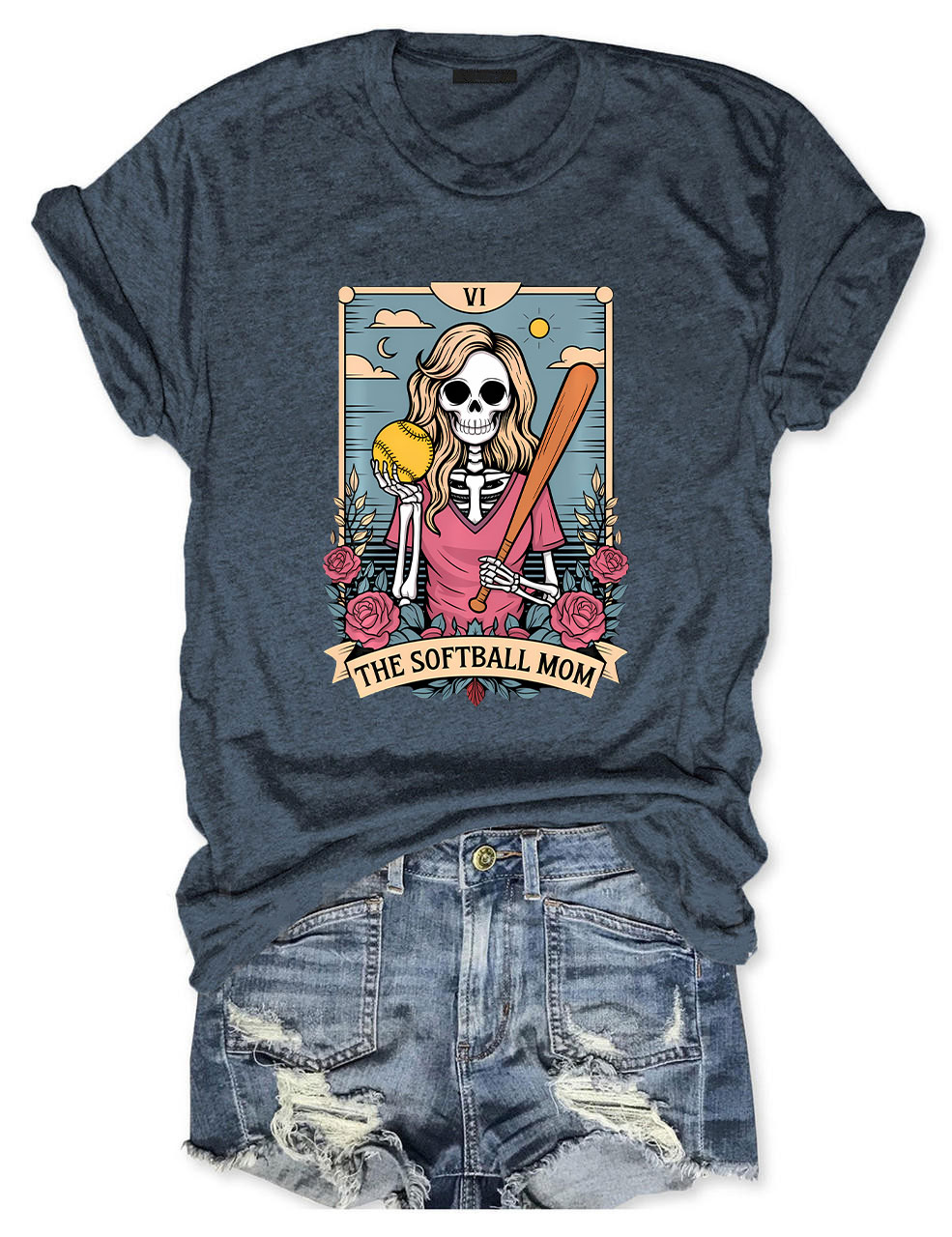 Funny Skeleton Softball Mom Tarot Card T-shirt
