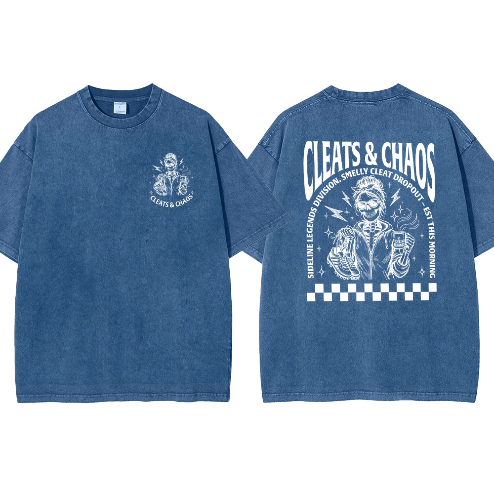 Cleats Chaos Soccer Mom Skull Washed T-shirt