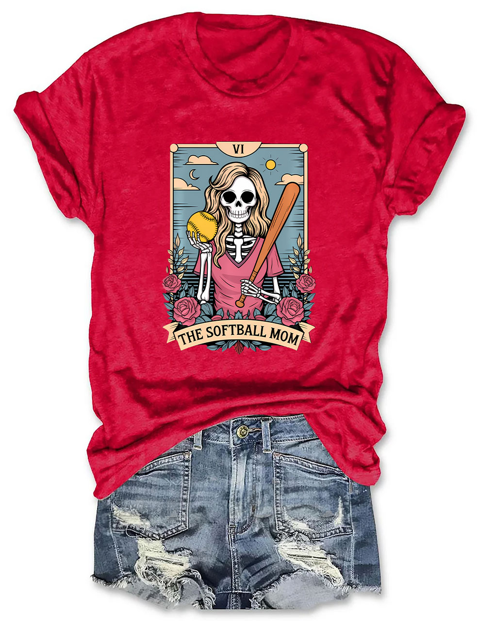 Funny Skeleton Softball Mom Tarot Card T-shirt