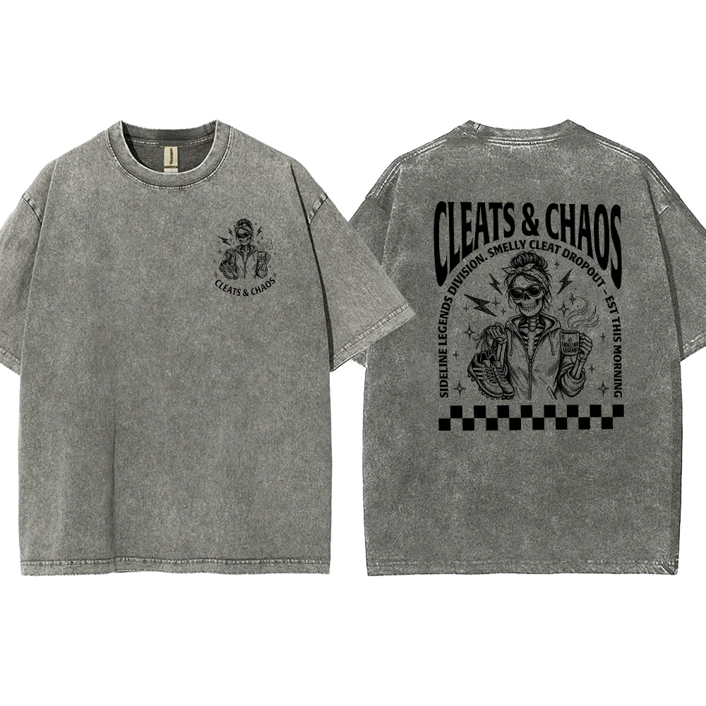 Cleats Chaos Soccer Mom Skull Washed T-shirt