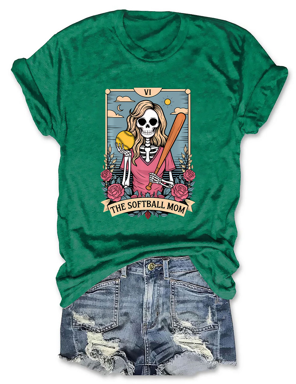 Funny Skeleton Softball Mom Tarot Card T-shirt