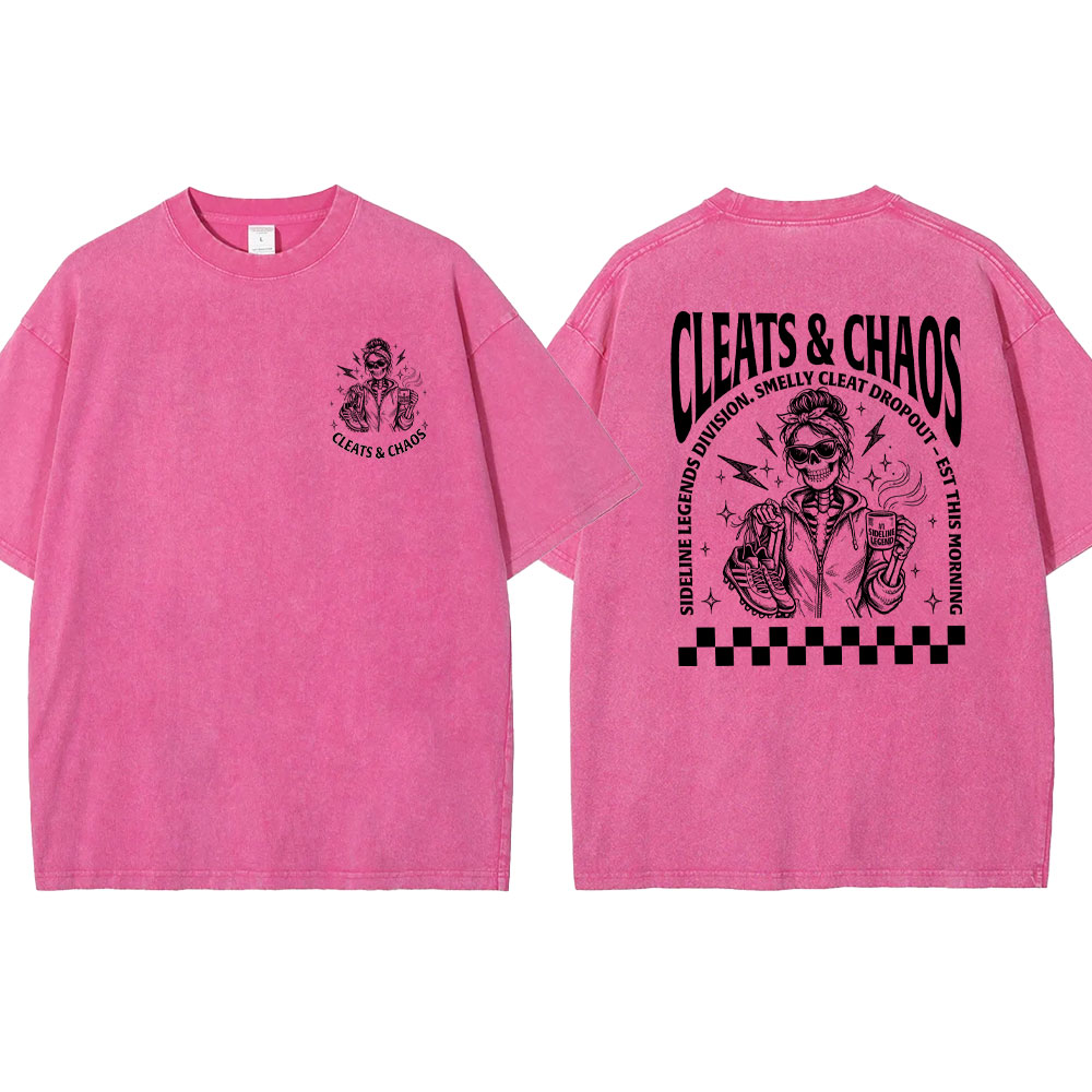 Cleats Chaos Soccer Mom Skull Washed T-shirt