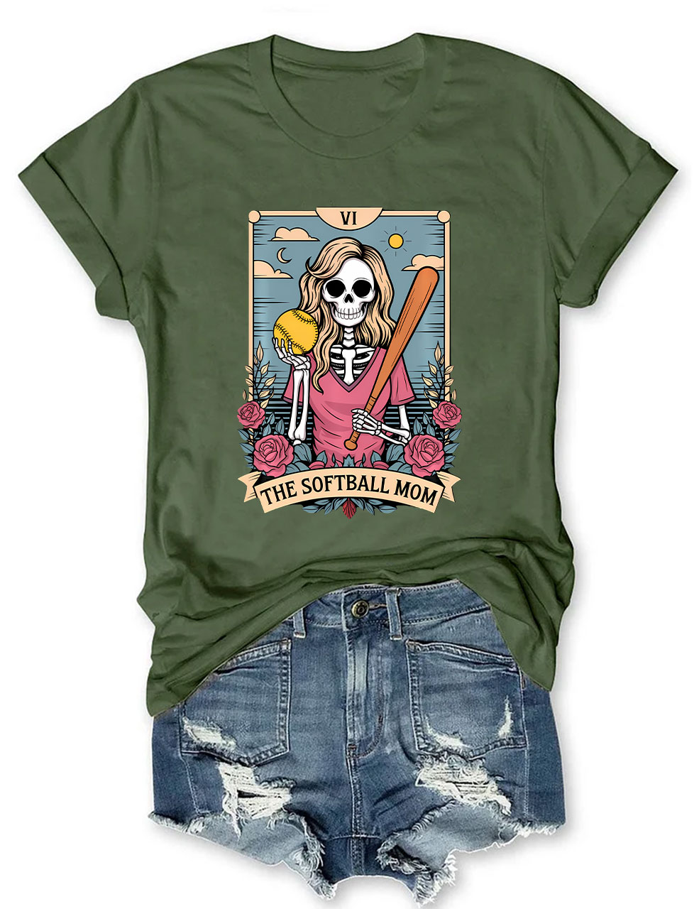 Funny Skeleton Softball Mom Tarot Card T-shirt