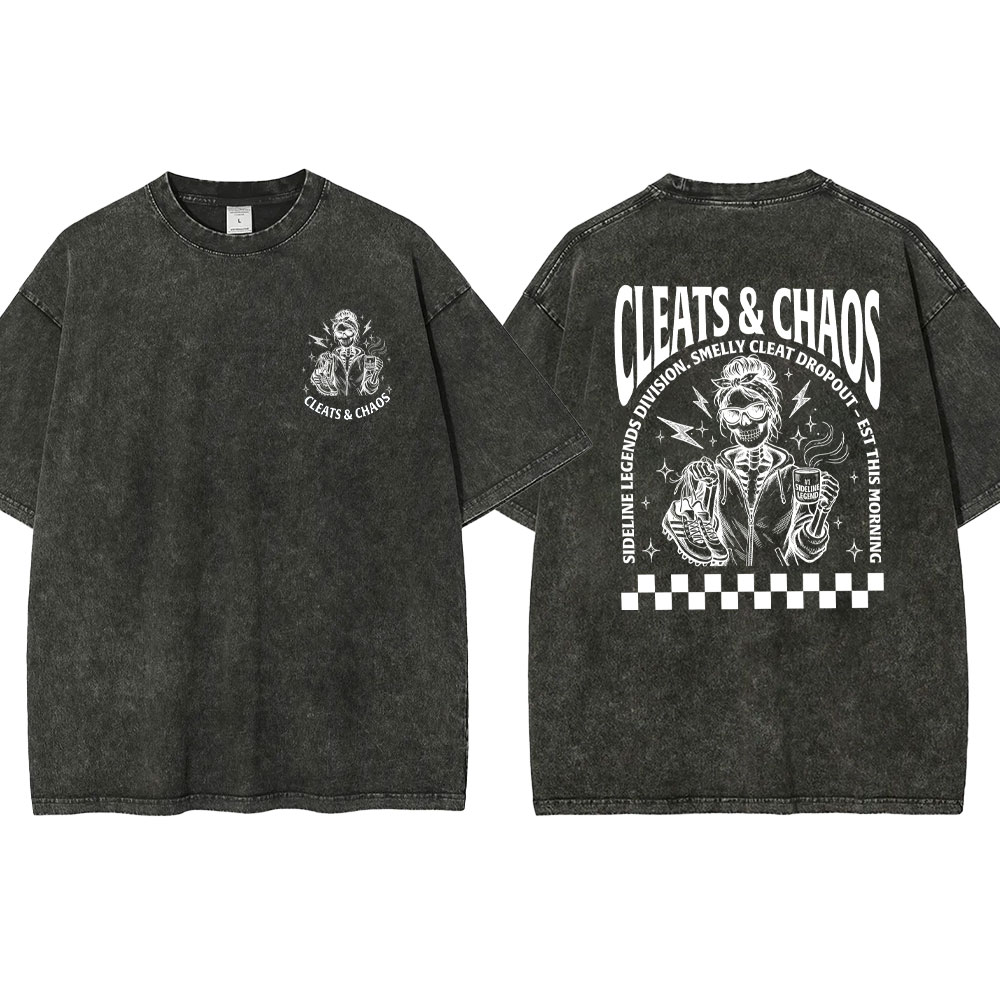 Cleats Chaos Soccer Mom Skull Washed T-shirt