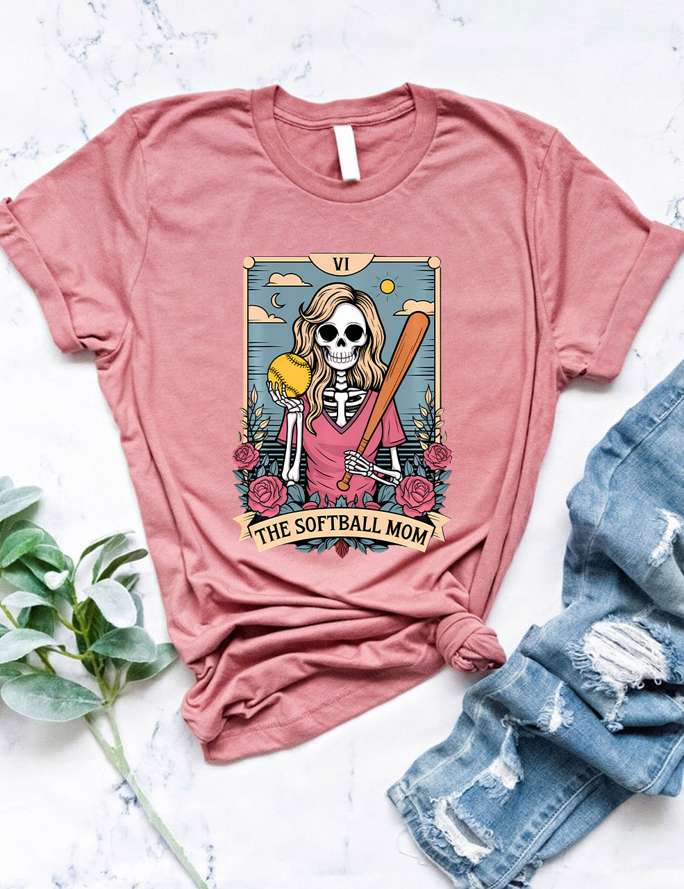 Funny Skeleton Softball Mom Tarot Card T-shirt