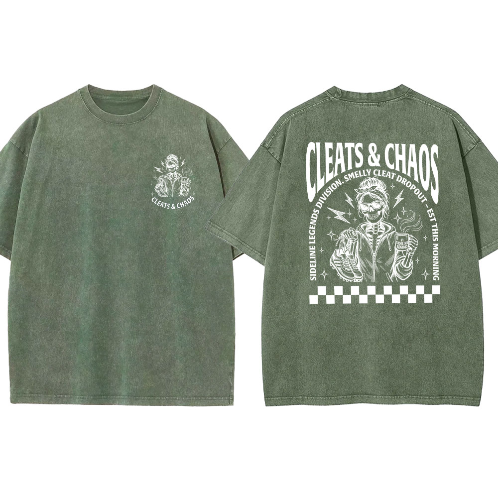 Cleats Chaos Soccer Mom Skull Washed T-shirt