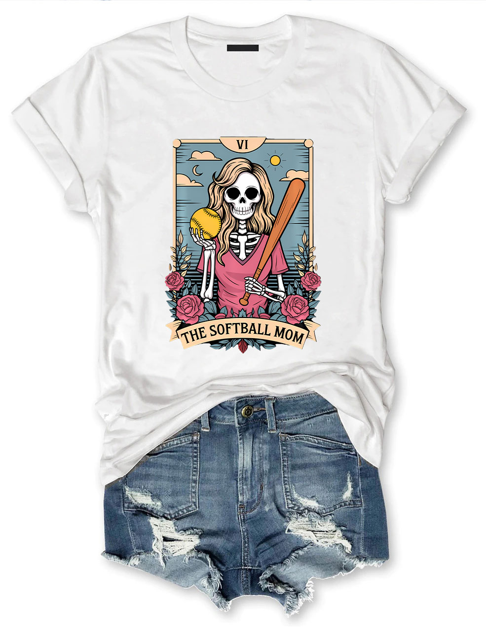 Funny Skeleton Softball Mom Tarot Card T-shirt